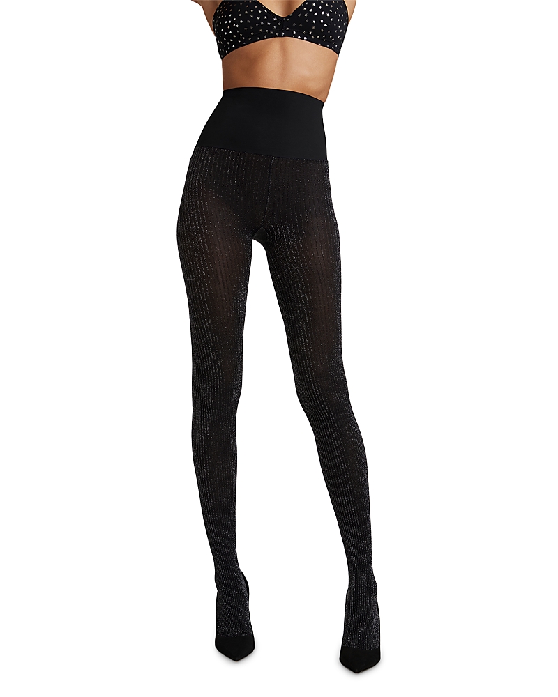 Commando Sparkle Rib Semi Opaque Tights In Black In Black
