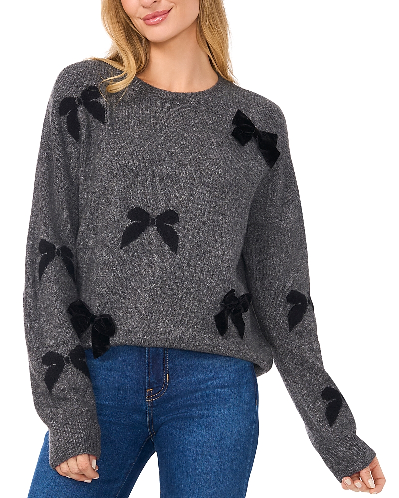 Cece Womens Bow Knit Pullover Sweater In Medium Heather Grey