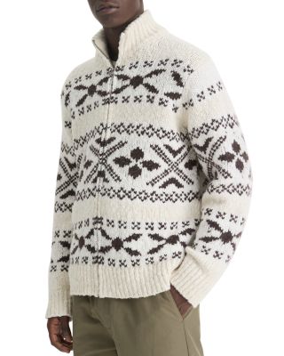 Vince Fair Isle Oversized Fit Full Zip Cardigan