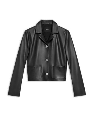 Theory Leather Boxy Cropped Jacket | Bloomingdale's