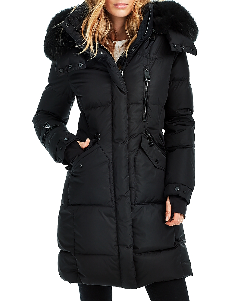 Sam . Luxe Highway Down Puffer Jacket With Genuine Shearling Trim In Black