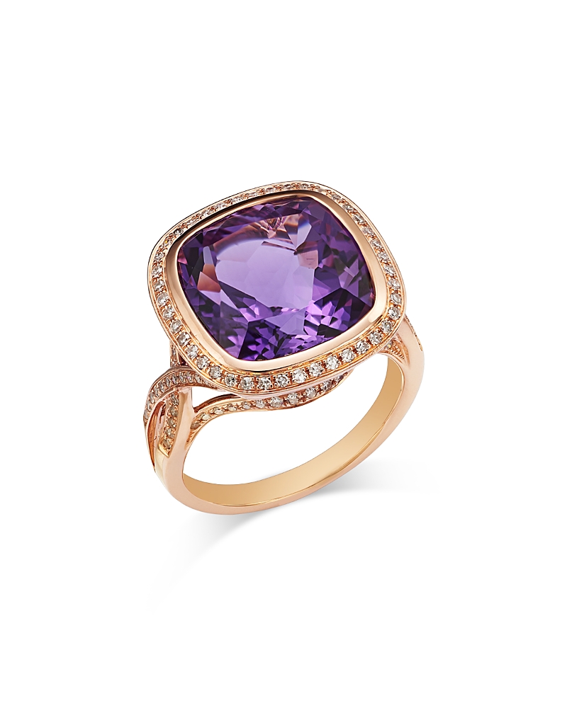Bloomingdale's Fine Collection Amethyst & Diamond Halo Ring In 14k Rose Gold, 0.38 Ct. T. W. In Purple/pink