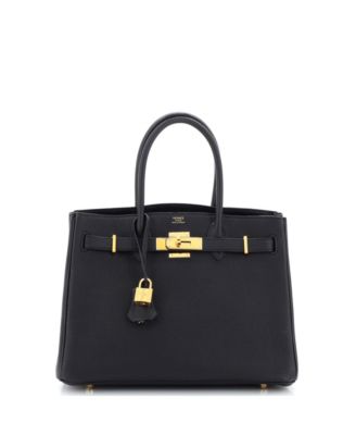 Pre-Owned Hermes 30 3-in-1 Birkin Bag Black Togo and Swift with Toile and Gold Hardware