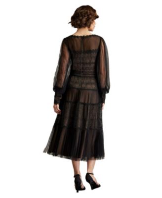 Anaka Pleated Tulle Embroidered Midi Dress