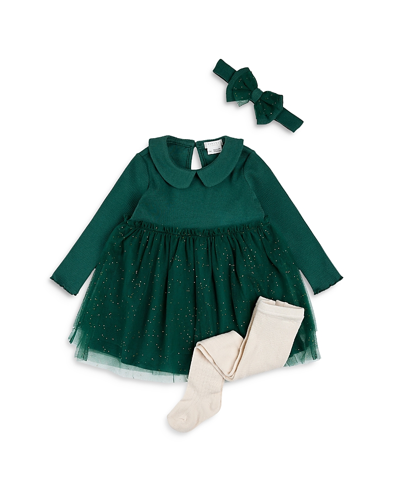 Firsts By Petit Lem Girls' 3 Piece Ribbed Dress Set - Baby In Green