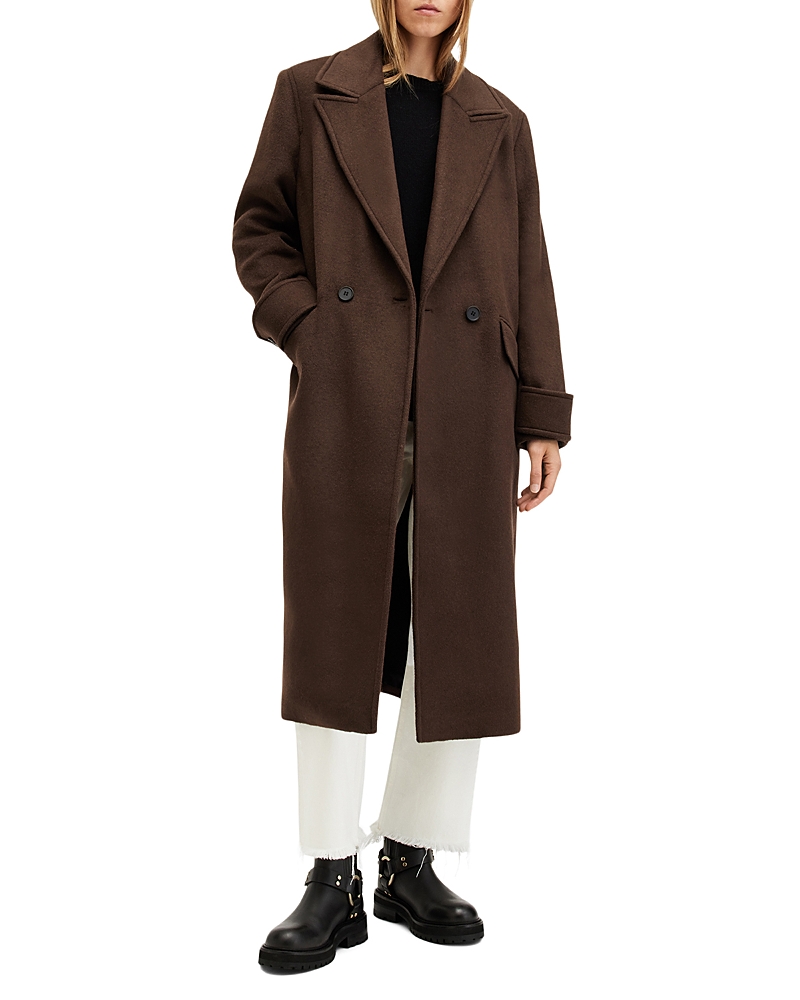 Allsaints Mabel Double Breasted Coat In Sugar Brow