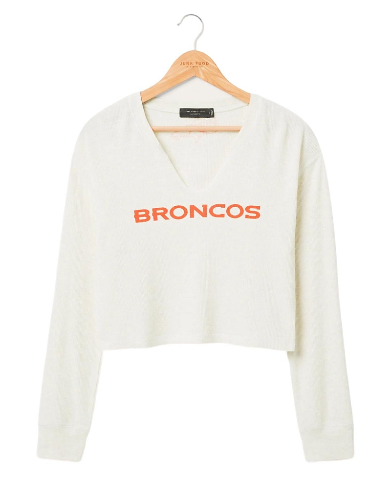 Junk Food Clothing Women's Nfl Denver Broncos Sunday Crop Thermal In Oatmeal