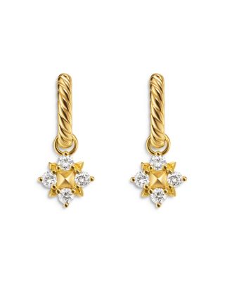 David Yurman Petite Modern Renaissance Pyramid Drop Earrings in 18K Yellow Gold with Diamonds, 18.8mm