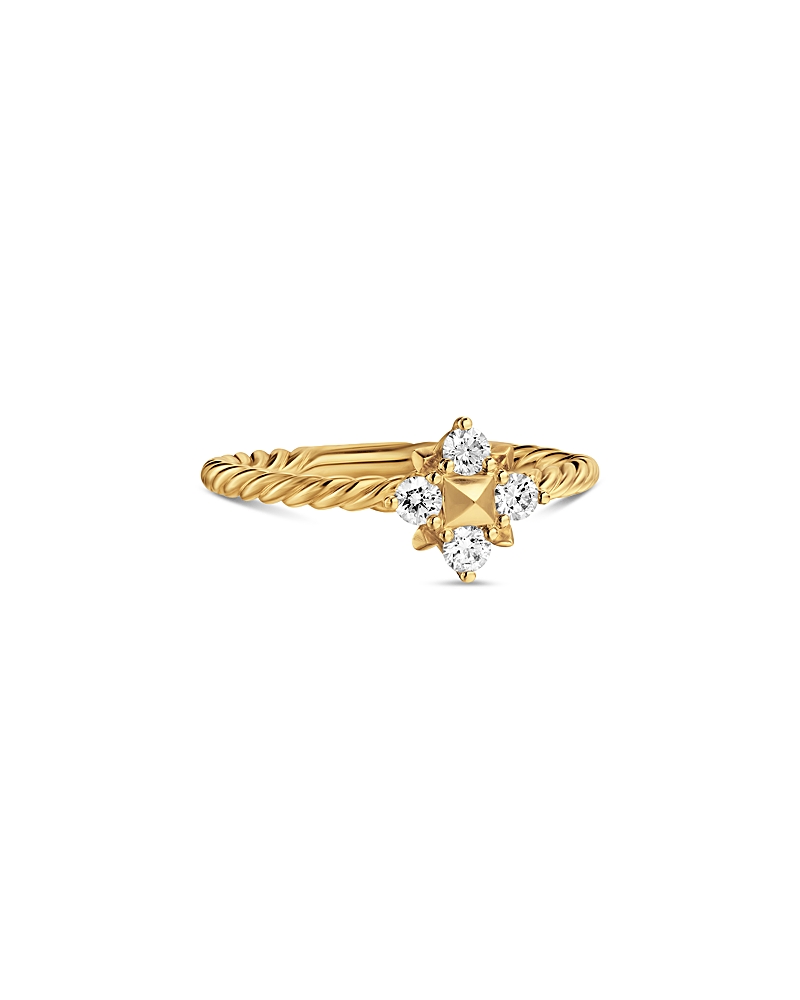 David Yurman Petite Modern Renaissance Pyramid Ring in 18K Yellow Gold with Diamonds, 1.7mm