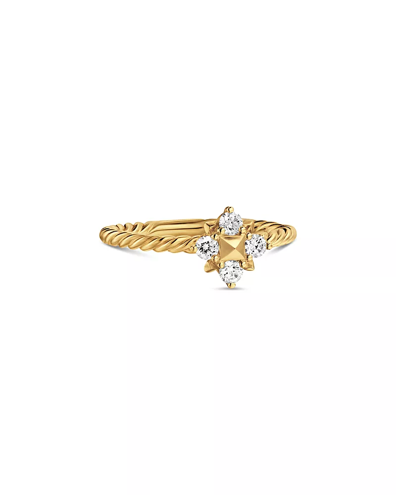 David Yurman Petite Modern Renaissance Pyramid Ring in 18K Yellow Gold with Diamonds, 1.7mm