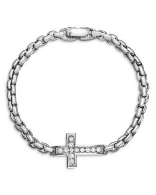 Men's Cross Station Bracelet in Sterling Silver with Diamonds, 5mm