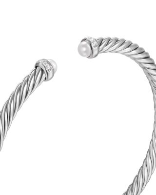 Cablespira Flex&reg; Bracelet in Sterling Silver with Pearls and Diamonds, 4mm
