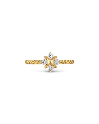 Petite Modern Renaissance Pyramid Ring in 18K Yellow Gold with Diamonds, 1.7mm