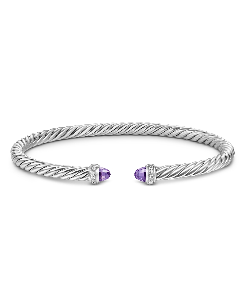 David Yurman Cablespira Flex Bracelet in Sterling Silver with Amethyst and Diamonds, 4mm