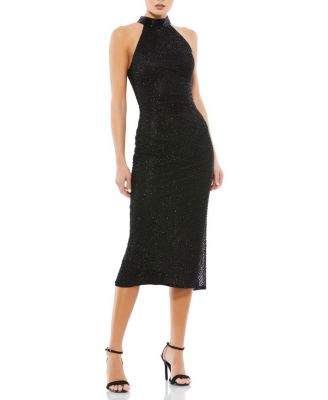 Hand Embellished Faux Wrap Flutter Sleeve Gown
