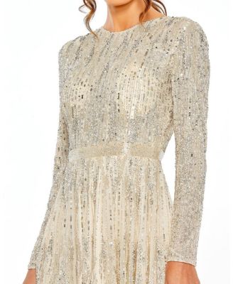 High Neck Long Sleeve A Line Dress