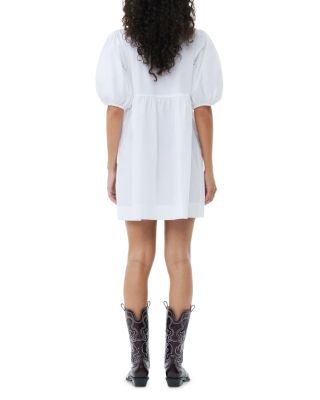 White Cotton Poplin Tie String Mini Dress