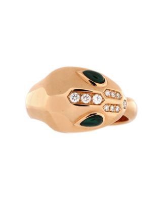 Pre-Owned Bvlgari Serpenti Seduttori Ring 18K Rose Gold with Malachite and Pave Diamonds