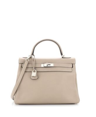 Pre-Owned Hermes Kelly 32 Handbag Grey Clemence with Palladium Hardware
