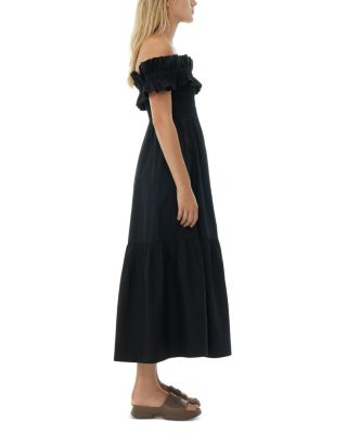GANNI Black Cotton Poplin Off-the-Shoulder Long Smock Dress |  Bloomingdale's Women