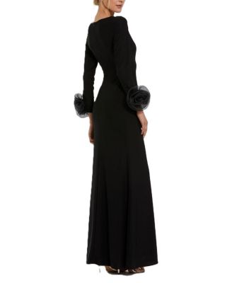 Long Sleeve Fitted Jersey With 3D Flowers Gown