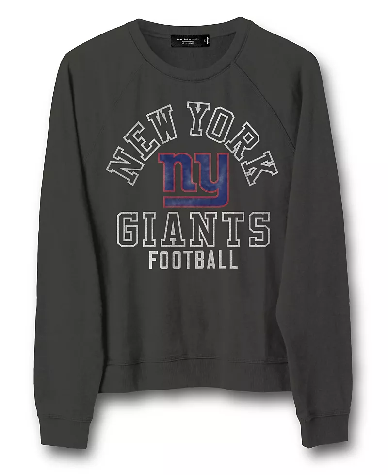 Junk Food Clothing Women's Nfl New York Giants Flocked Raglan Crew Fleece Sweatshirt