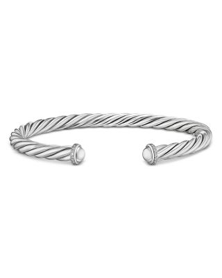 Men's Cable Cuff Bracelet in Sterling Silver with Pav&eacute; Diamonds, 6mm
