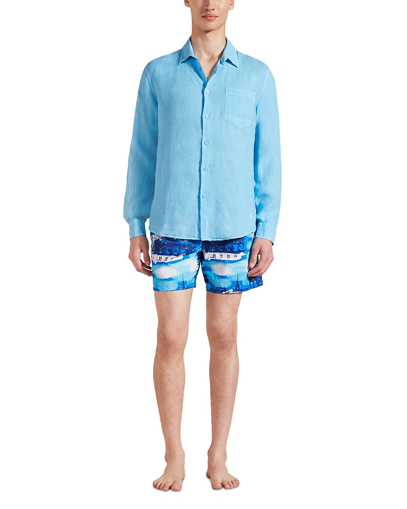 Vilebrequin Men's Caroubis Solid Linen Sport Shirt In Santorin Blue