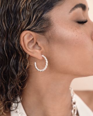 Spun Strands Twisted Hoop Earrings in Silver Plated