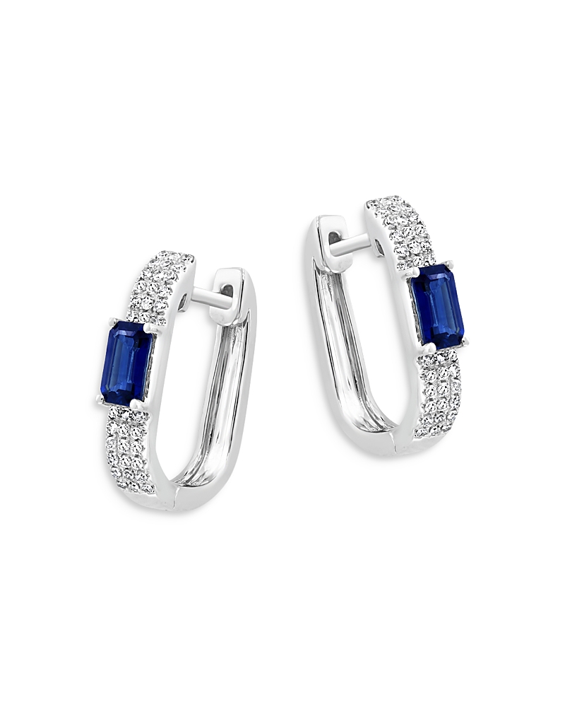 Bloomingdale’s Fine Collection Blue Sapphire & Diamond Square Huggie Hoop Earrings in 14K White Gold