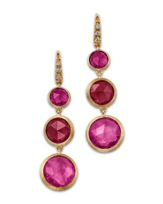 Marco Bicego 18K Yellow Gold Jaipur Color Pink Tourmaline & Diamond Triple Drop Earrings - Exclusive