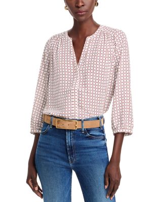 Three Quarter Sleeve Printed Pintucked Back Blouse