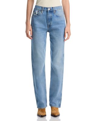 90s Cotton High Rise Loose Wide Leg Jeans in Worn Blue