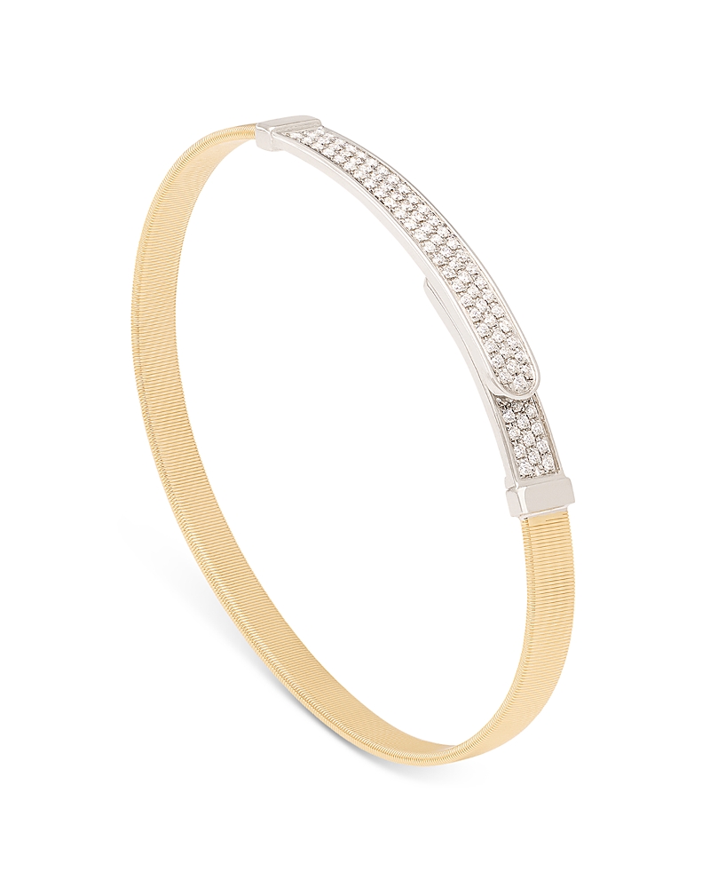 Marco Bicego 18k Yellow & White Gold Masai Diamond Pave Coil Thin Bangle Bracelet In White/gold