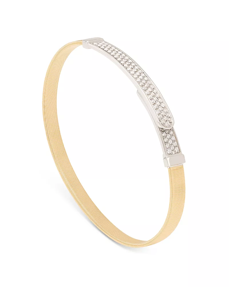 Marco Bicego 18K Yellow & White Gold Masai Diamond Pave Coil Thin Bangle Bracelet