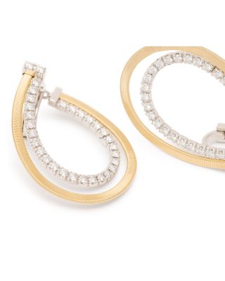 18K Yellow & White Gold Masai Diamond Pear Double Spiral Hoop Earrings