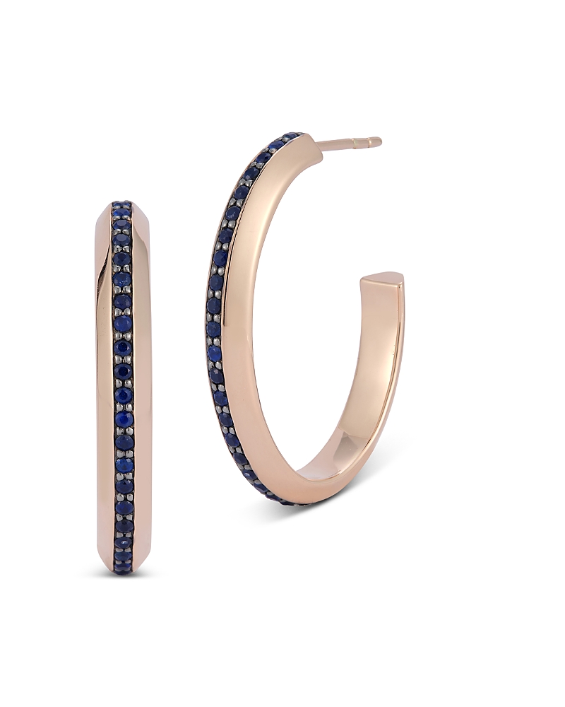Walters Faith 18k Rose Gold Blue Sapphire Grant Hoop Earrings In Blue/pink