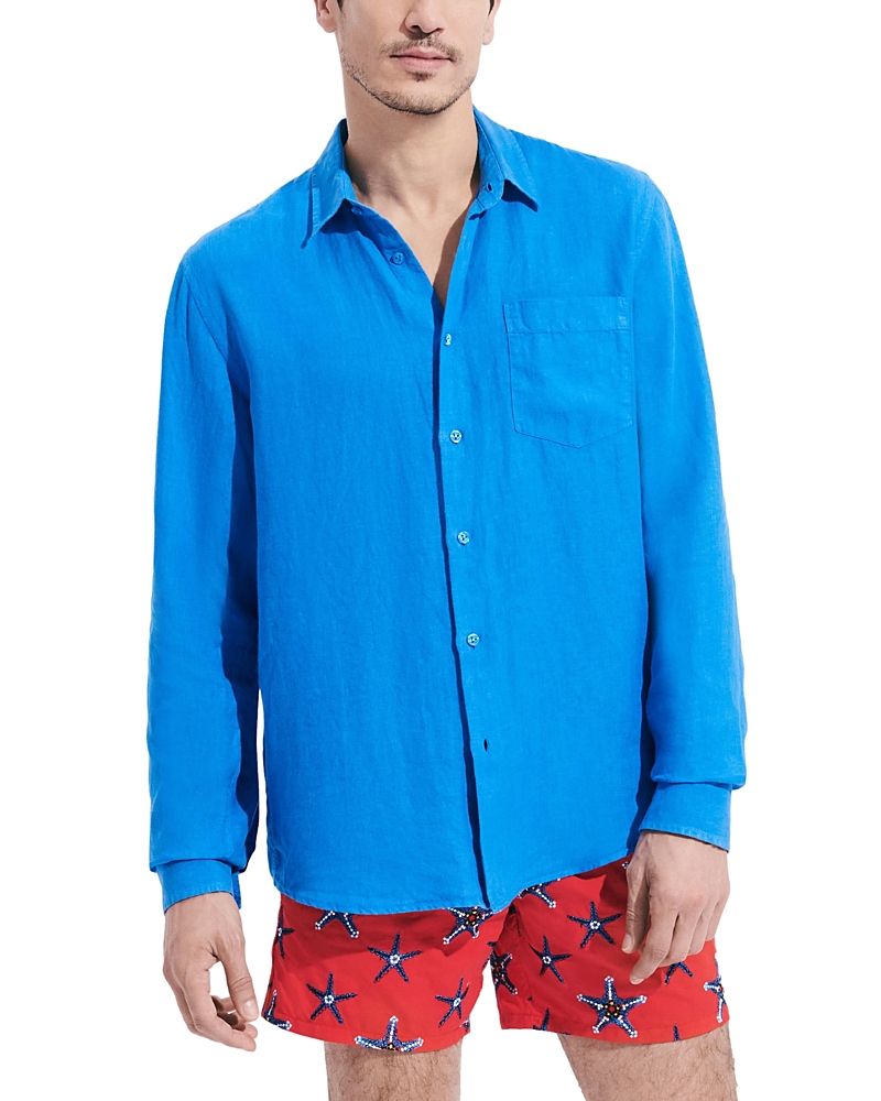 Vilebrequin Men's Caroubis Solid Linen Sport Shirt In Grey Earth