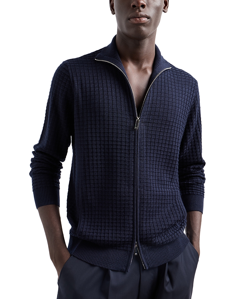 Emporio Armani Grid Stitch Sweater In Blue