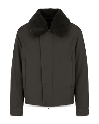 Emporio Armani Twill Jacket with Faux Fur Collar | Bloomingdale's