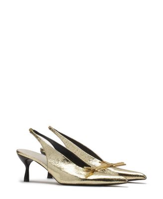 Lanvin - Women's Bow Slingback Pumps In Crackled Metallic Leather