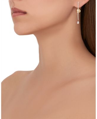 18K Yellow Gold Reflections Diamond Eye Shaped Elongated Hoop Earrings