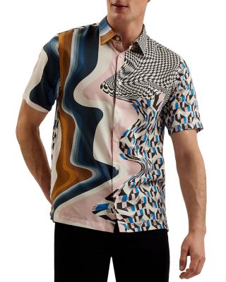 Agathes Printed Short Sleeve Button Front Shirt