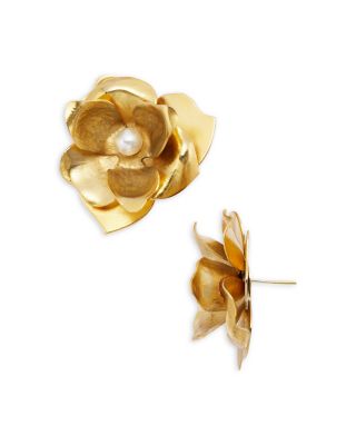 Shashi - Emily Swarovski Pearl Rose Statement Stud Earrings in 14K Gold Plated