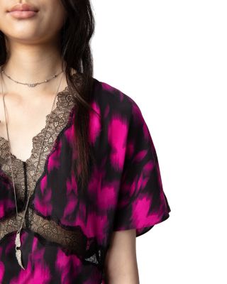 Silk Lace Trim Printed Top