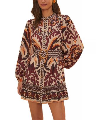 black toucans scarf long sleeve mini dress FARM Rio Belted - Exclusive Scarves wrap