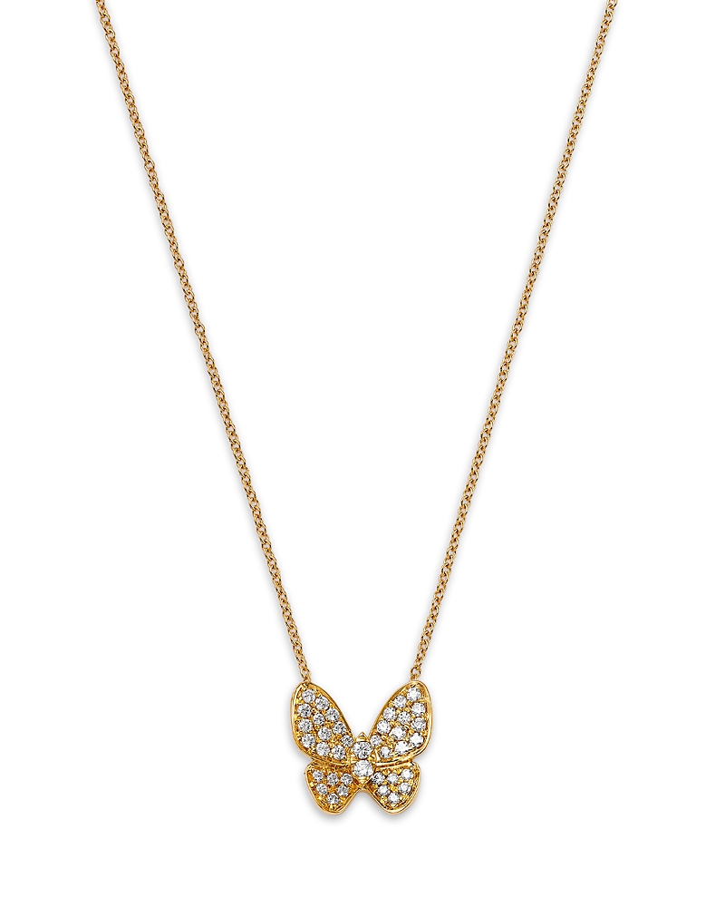 Bloomingdale's Fine Collection Diamond Pave Cut Butterfly Pendant Necklace in 14K Yellow Gold, 0.33 tcw