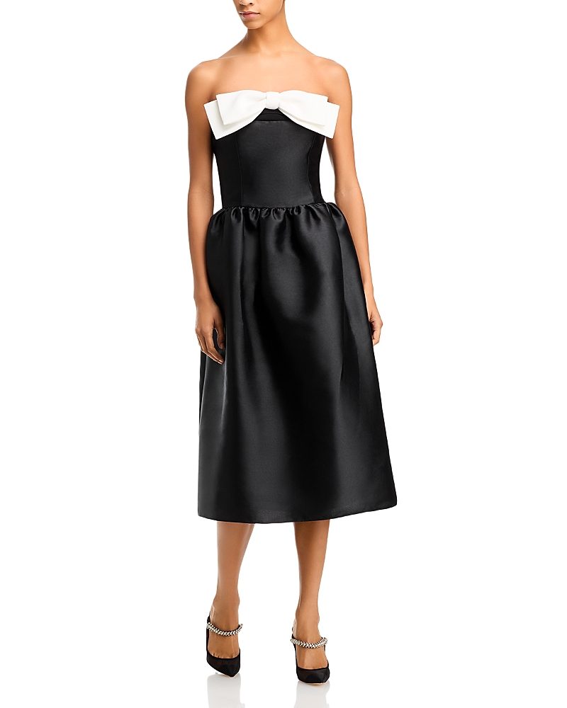 Self-portrait Taffeta Contrast-bow Midi Dress In Black
