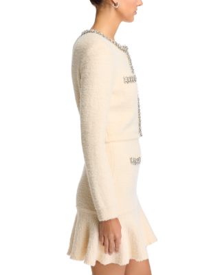 Cream Rhinestone Trim Knit Cardigan