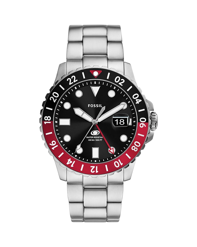 Fossil Men's Gmt Blue Stainless Steel Watch, 46mm In Black/silver